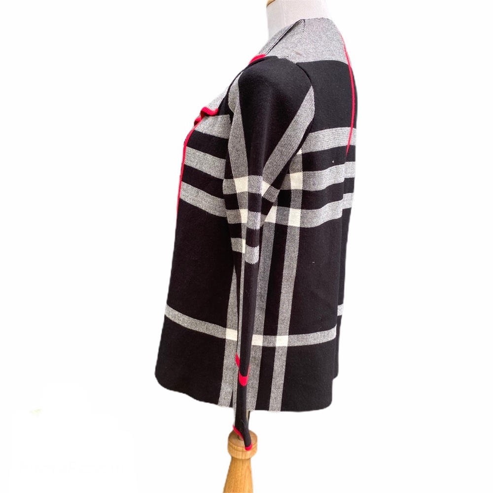 Alison Sheri Plaid Open Front Knit Cardigan * - Picture 4 of 7